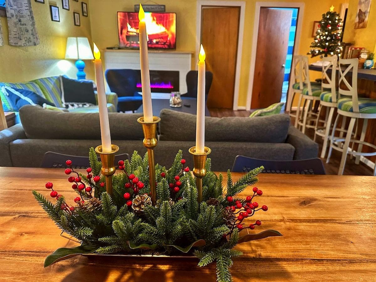 Dining table comfortably seats 8 for family style meals, whether you want to cook and enjoy or order in great local fare.